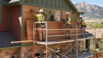 Denver, CO siding contractor installing durable vinyl siding on a residential home