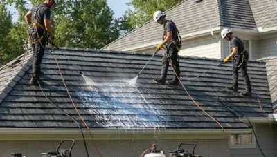 Denver roof cleaning service removing algae and debris for a clean, protected roof in Denver, CO